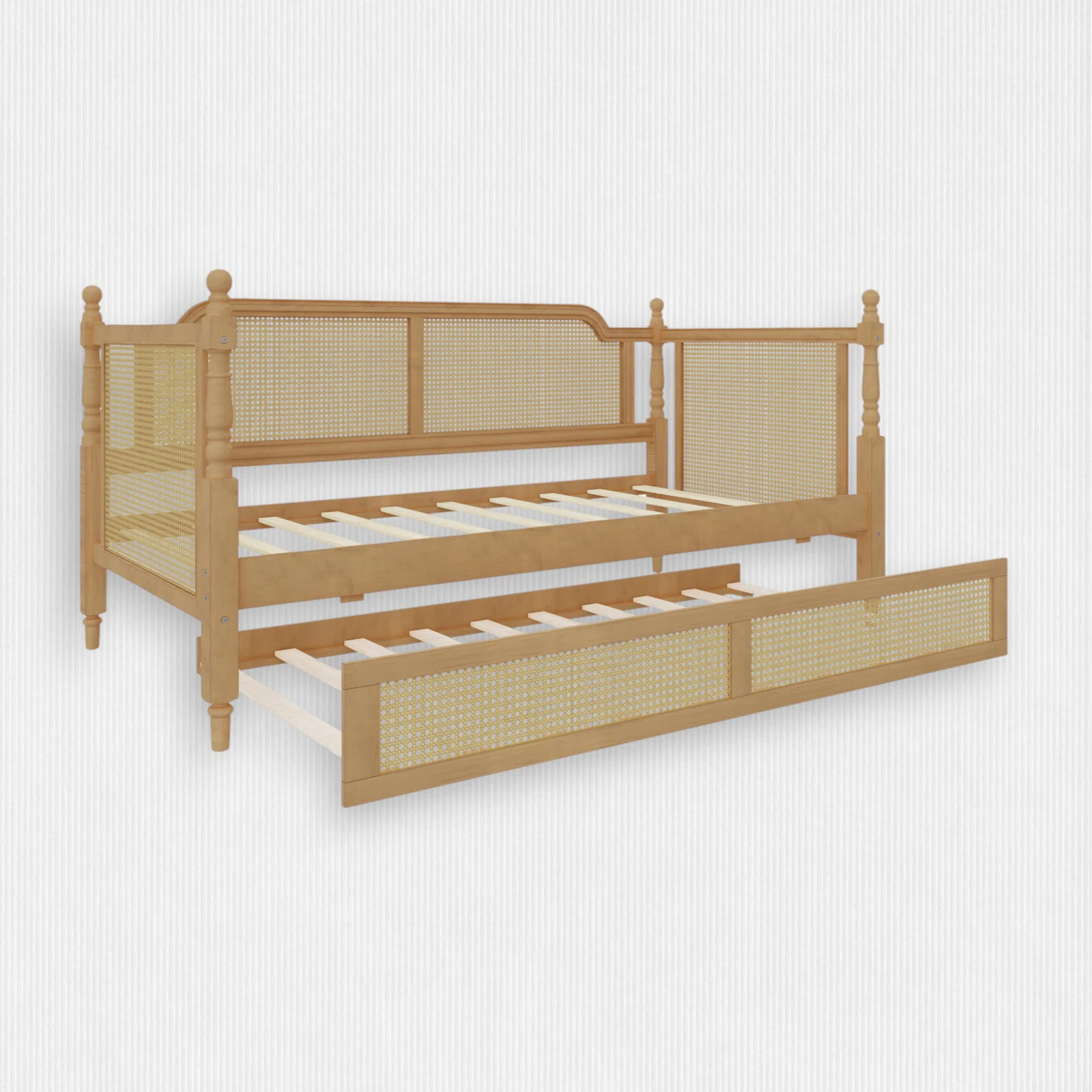 Retro Curved Rattan Daybed with Pull Out Under-Bed Trundle, French Provincial design | Wayfair North America