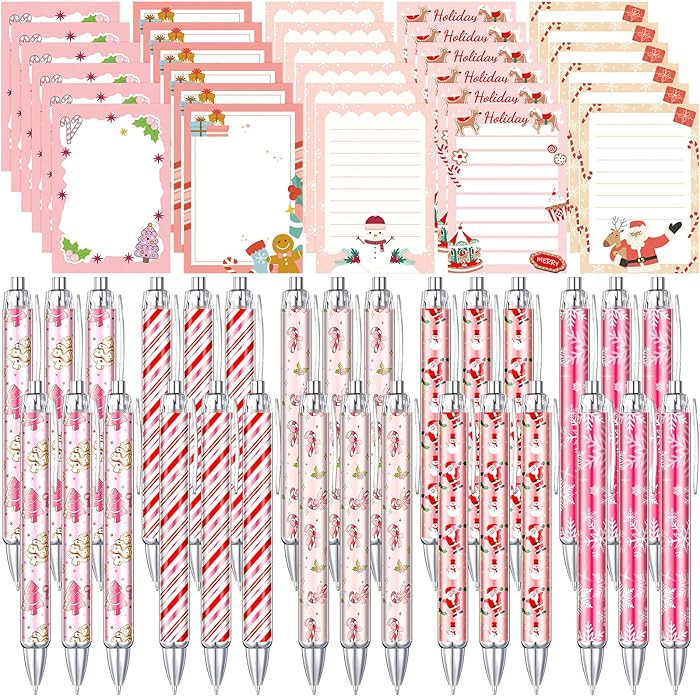 60 Pcs Christmas Pens and Notepads Christmas Sticky Notes Bulk, Smooth Writing Gel Ink Pens, Xmas... | Amazon (US)