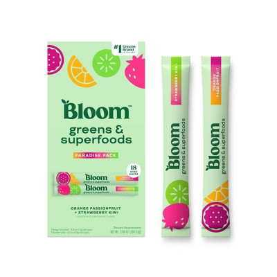 BLOOM NUTRITION Greens and Superfoods Powder Stick Packs - Orange Passionfruit/Strawberry Kiwi - 3.86oz/18ct | Target