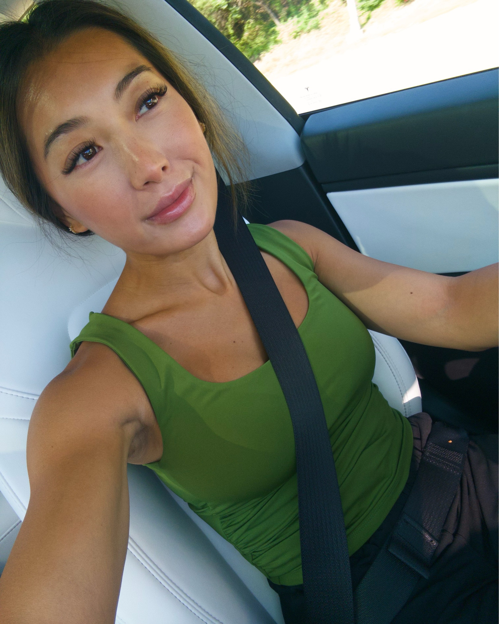 square neck ruched tank top- wearing XS, tts

Black trousers- size XS/ size 0