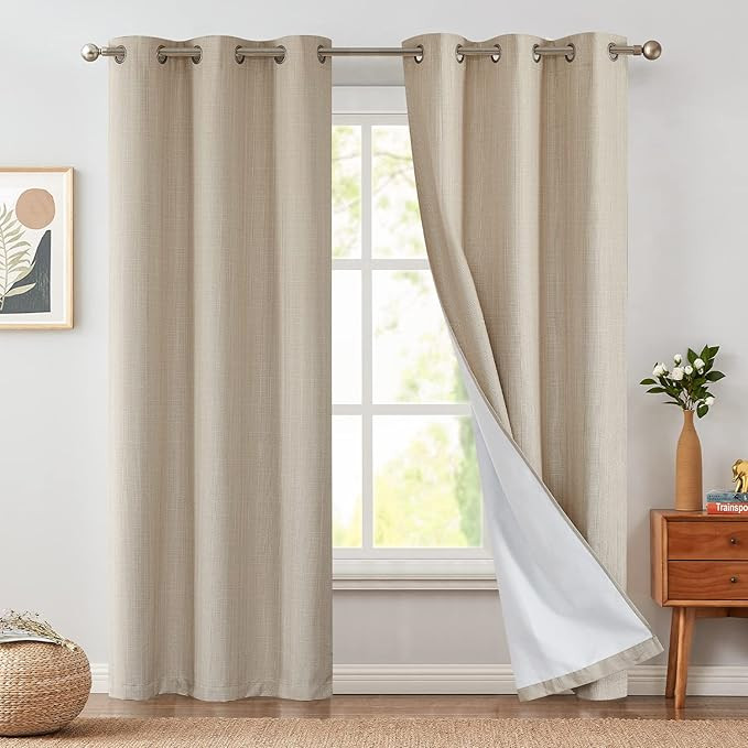 JINCHAN 100% Blackout Curtains 84 Inch Length 2 Panels for Bedroom Linen Textured Living Room Cur... | Amazon (US)