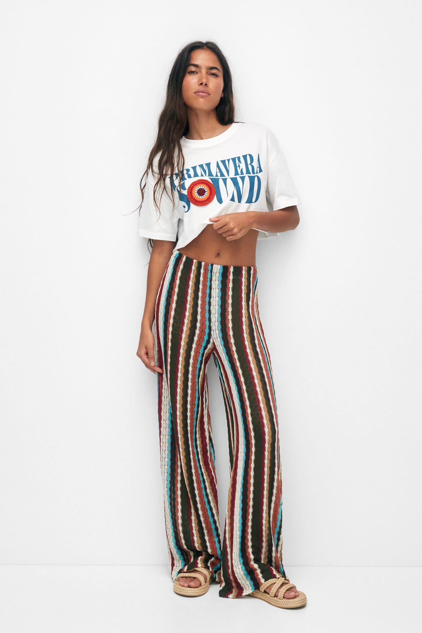 Striped jacquard knit trousers | PULL and BEAR UK