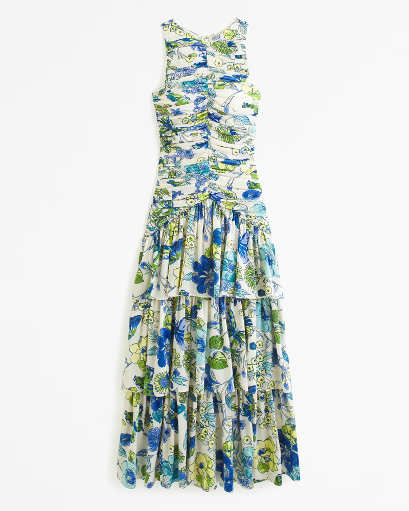 High Neck Ruched Tiered Gown | Abercrombie & Fitch (US)