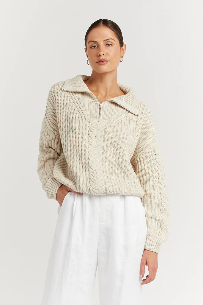 BARNETT STONE CABLE ZIP FRONT KNIT | DISSH