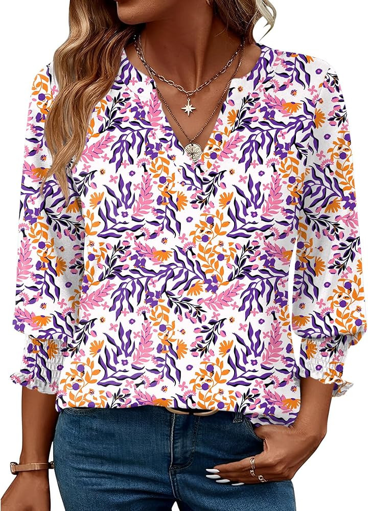 LOMON Women's 2026 Fashion Tops 3/4 Length Sleeve Business Casual Blouses Summer Tees Shirts S-4X | Amazon (US)