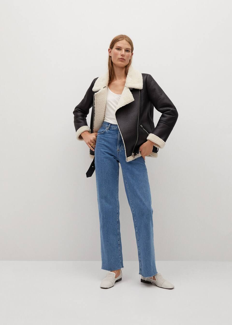 Faux-fur lapels biker jacket | MANGO (US)