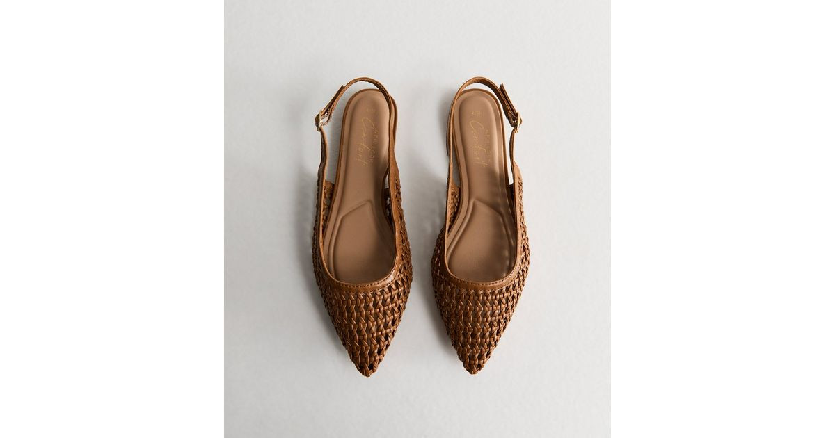 Tan Faux Leather Woven Slingback Pumps | New Look | New Look (UK)