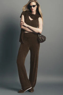 ALO | Micro Chenille High-Waist Straight Leg Pants in Espresso, Size: Small | Alo Yoga