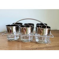 Vintage Dorothy Thorpe Style Silver Ombre Mid Century Low Ball Glasses Rim Set Of 6 With Metal Caddy | Etsy (US)