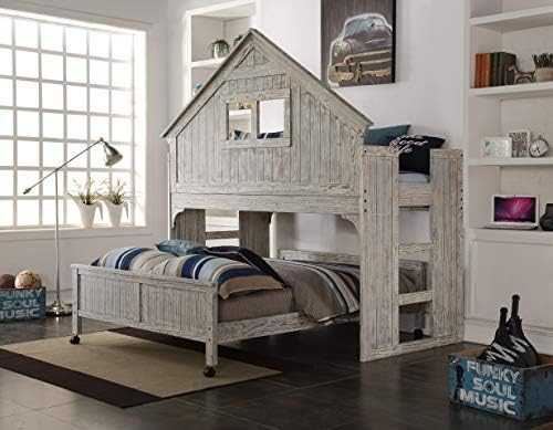 Donco Kids Club House Tall Loft Bed withCaster, Twin/Full, Brushed Driftwood | Amazon (US)