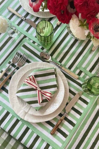 JA Basics - Green Stripes Dinner Napkins | Julia Amory