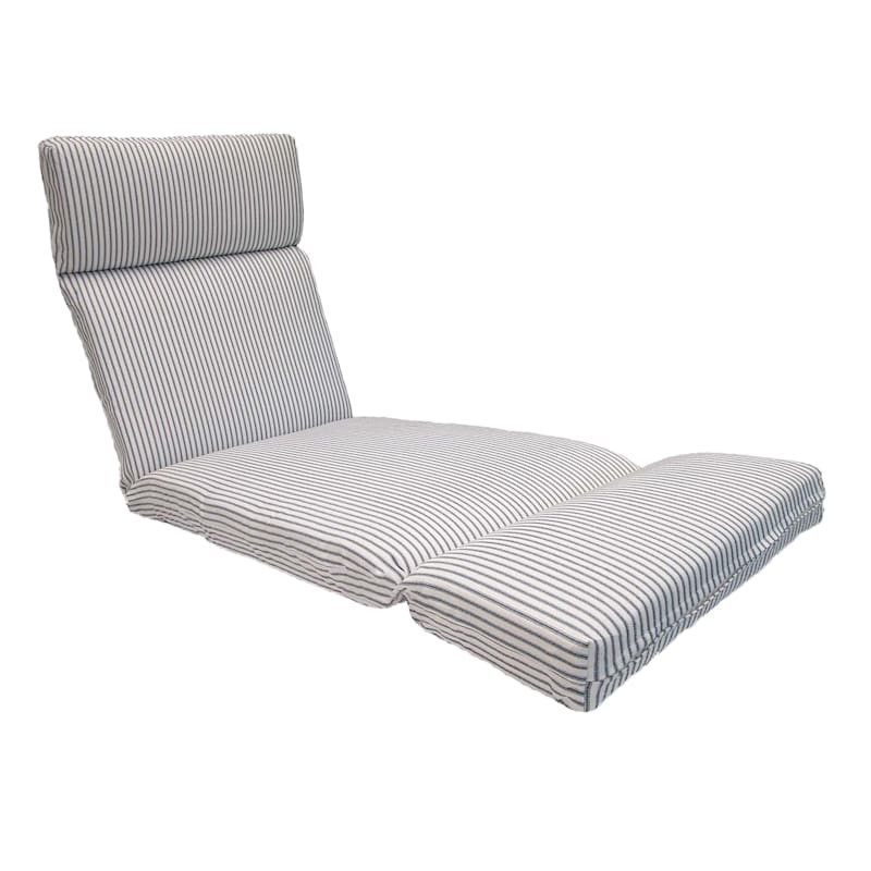 Navy Ticking Striped Universal Outdoor Chaise Lounge Cushion | At Home