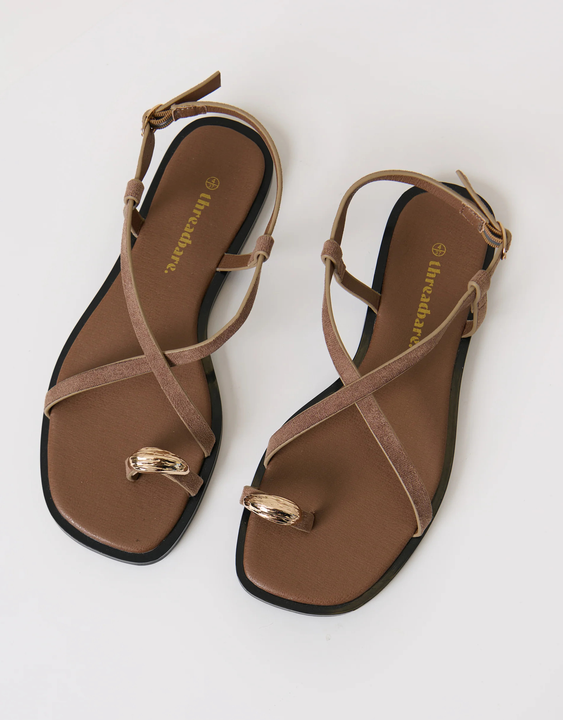 Mink Brown Cross Strap Toe Loop Sandals | Threadbare