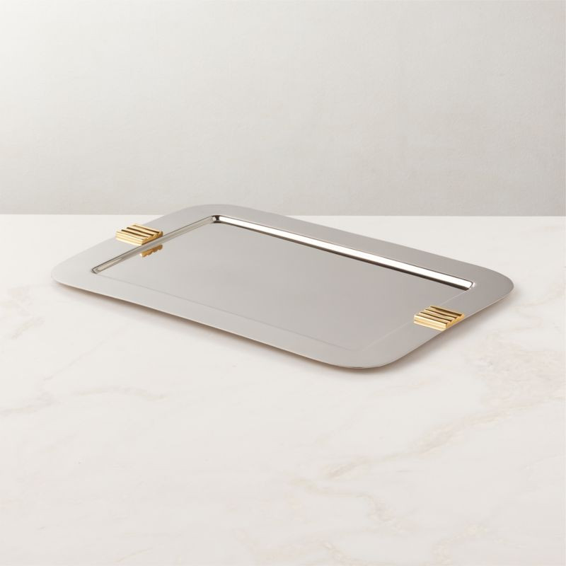 Leclaire Rectangular Stainless Steel Serving Tray + Reviews | CB2 | CB2