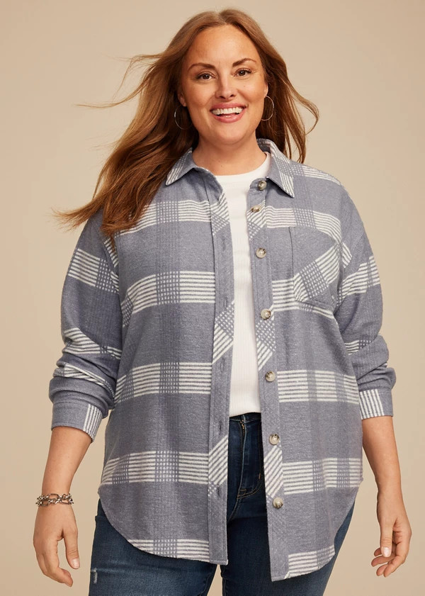 Plus Size Plaid Fleece Oversized Shacket | Maurices