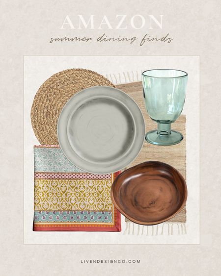Amazon dining finds. Summer dining. Melamine dinner plates. Outdoor dining. Serving bowl. Outdoor dinnerware. Acrylic drinkware. Outdoor drinking glasses. Woven placemats. Table runner. Cloth napkins. 

#LTKSeasonal #LTKHome #LTKFindsUnder50