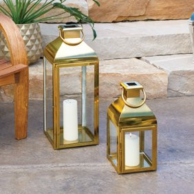 Better Homes & Gardens Gold Lantern Pillar Candle Holder | Walmart (US)