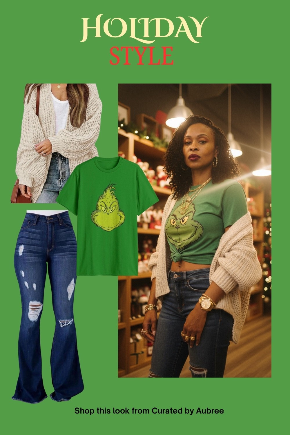 Shop the full look through my Amazon Storefront —Curated by Aubree!

💚 Add some festive flair to your wardrobe with this Grinch tee, ripped jeans, and a cozy cardigan!
It’s the perfect casual look for decorating days, Christmas errands, or cozy nights in. 🎄✨

#GrinchStyle #HolidayOutfitInspo #FestiveFashion #ChristmasOOTD #HolidayStyle #Grinchmas #AmazonFashion #AmazonFinds #AmazonHoliday #HolidayWardrobe #SeasonalStyle 