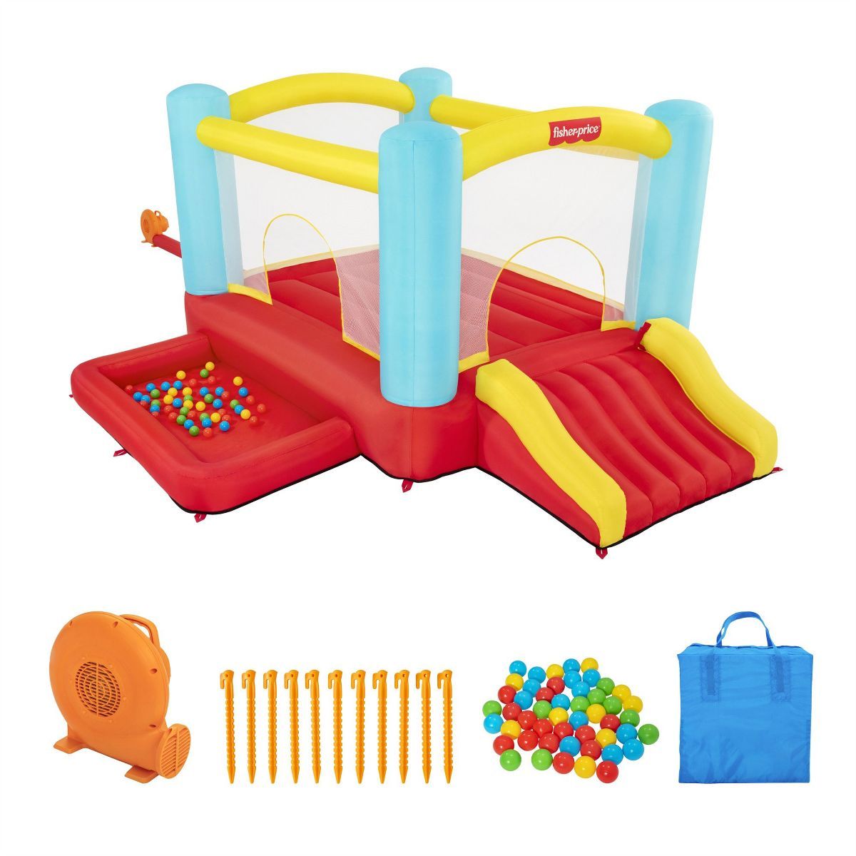Fisher-Price Bouncemania Inflatable Mega Bouncer with 50 Piece Play Balls, 11 Bounce Stakes, Stor... | Target