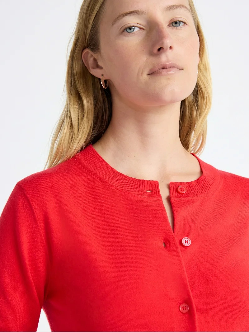 Free Assembly Women's and Women's Plus Solid, Stripe, & Print Classic Cozy Yarn Cardigan Sweater,... | Walmart (US)