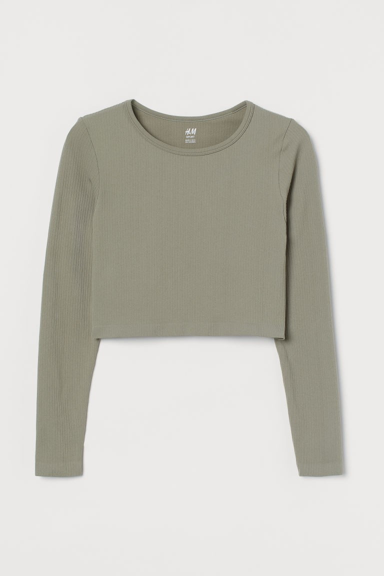 H & M - Cropped Seamless Sports Top - Green | H&M (US + CA)