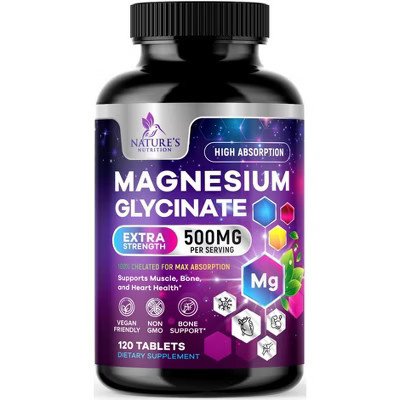 Magnesium Glycinate Extra Strength 500 mg 100% High Absorption Chelated Tablets - 120 Tablets By Nature's Nutrition | Target