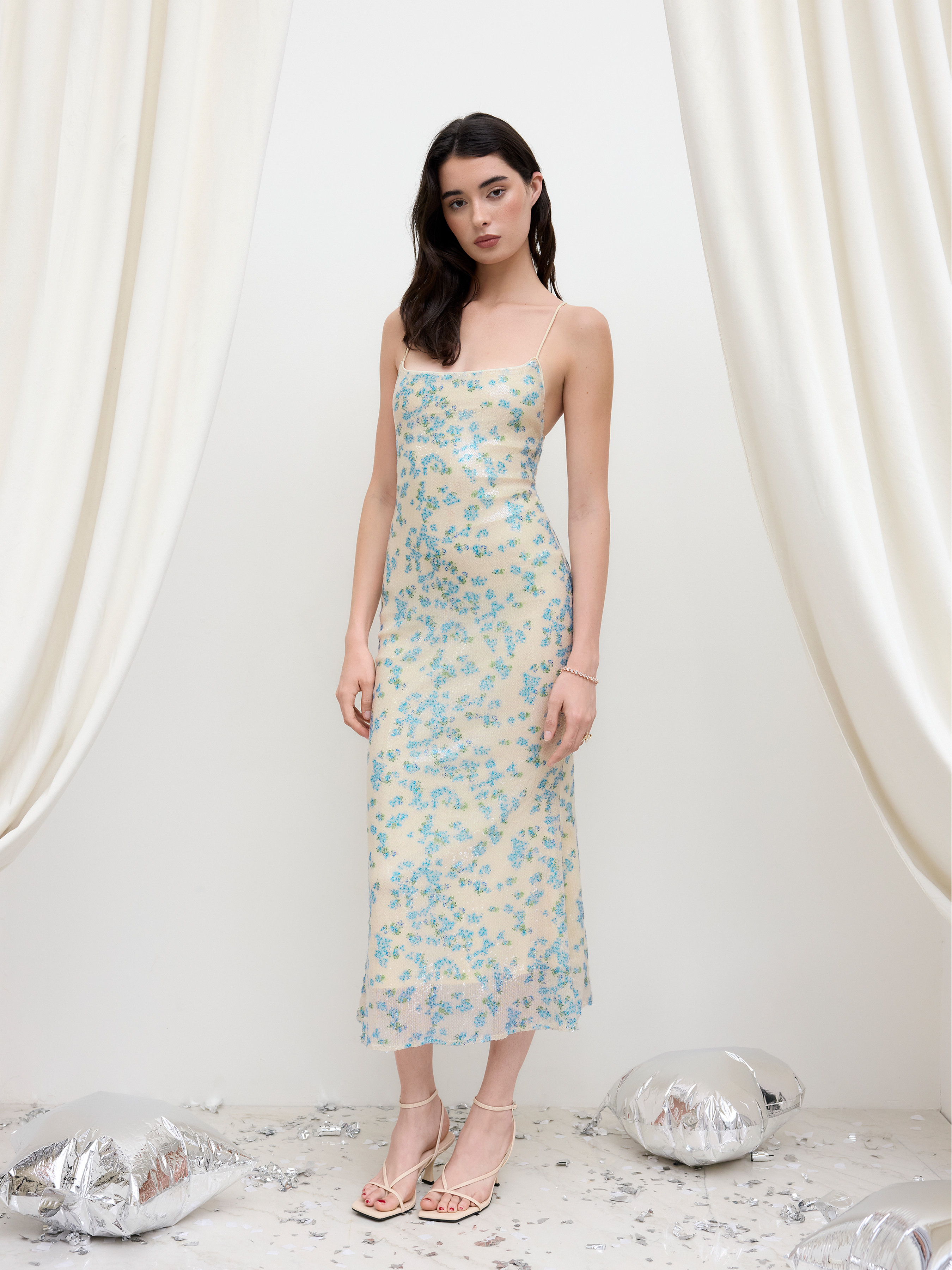 Sequins Sequin Backless Ditsy Floral Lace Up Knotted Maxi Dress For Wedding | Cider