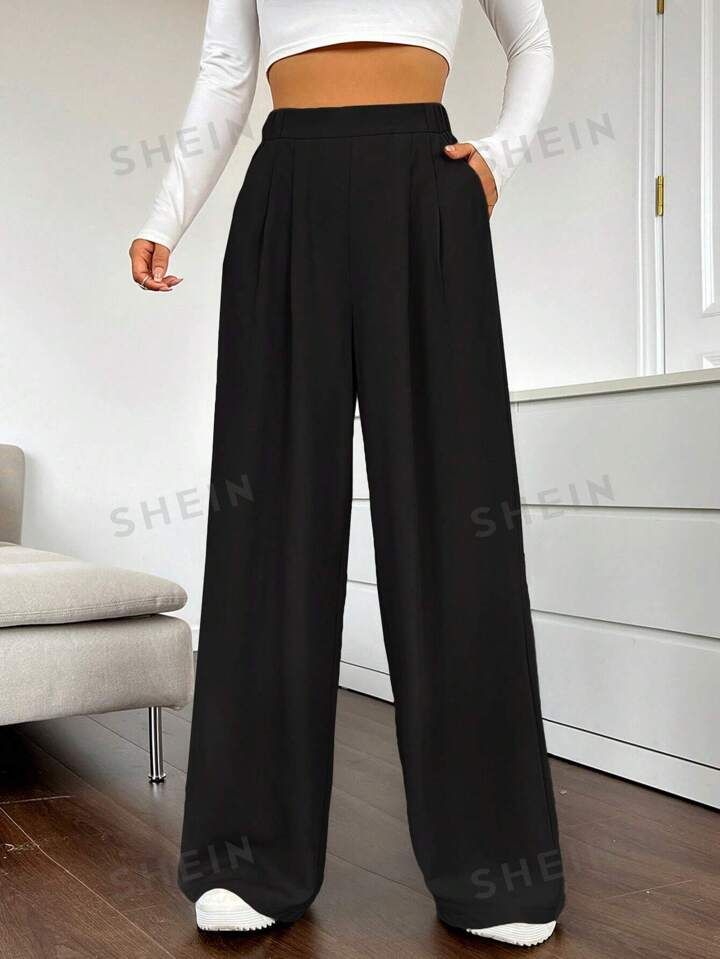 SHEIN EZwear Spring Dress PantsSolid High Waist Wide Leg Pants | SHEIN