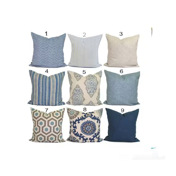 Blue Tan Pillow, Blue Pillow Cover, Cushion Cover, Decorative Pillow | Etsy (US)
