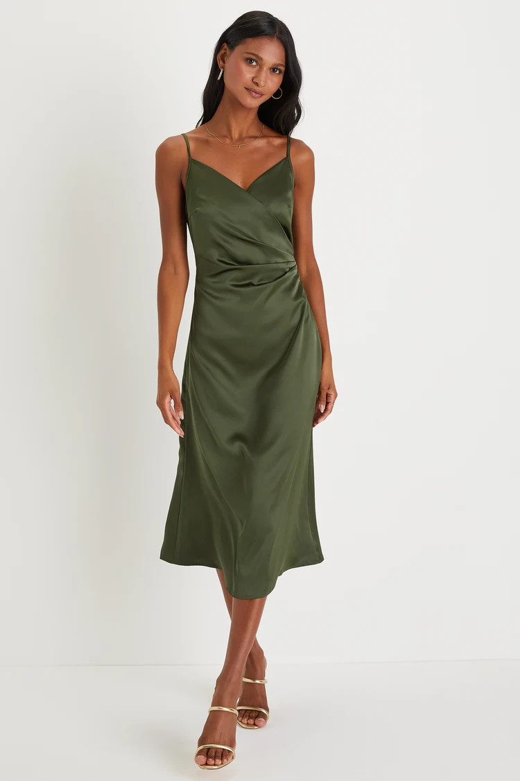 Simplicity of Love Olive Green Satin A-Line Midi Dress | Lulus (US)