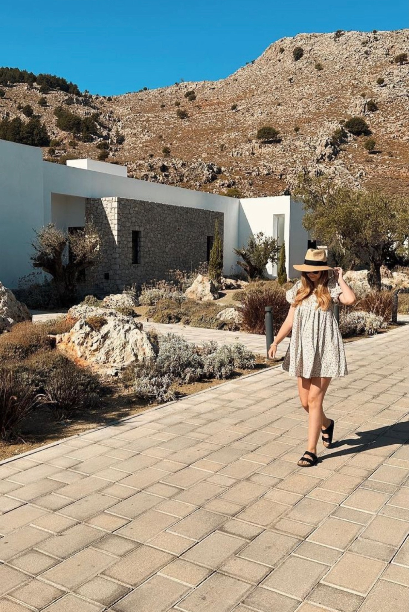 Floral short sleeve puff shoulder mini dress, birkenstock sandals, straw hat#LTKHoliday

#LTKtravel #LTKeurope