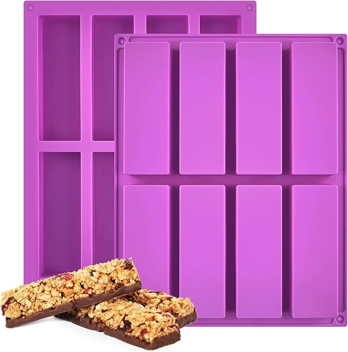 8 Cavity Granola Bar Molds, 2 Pack Rectangle Silicone Chocolate Candy Bar Molds for Baking Cereal... | Amazon (US)