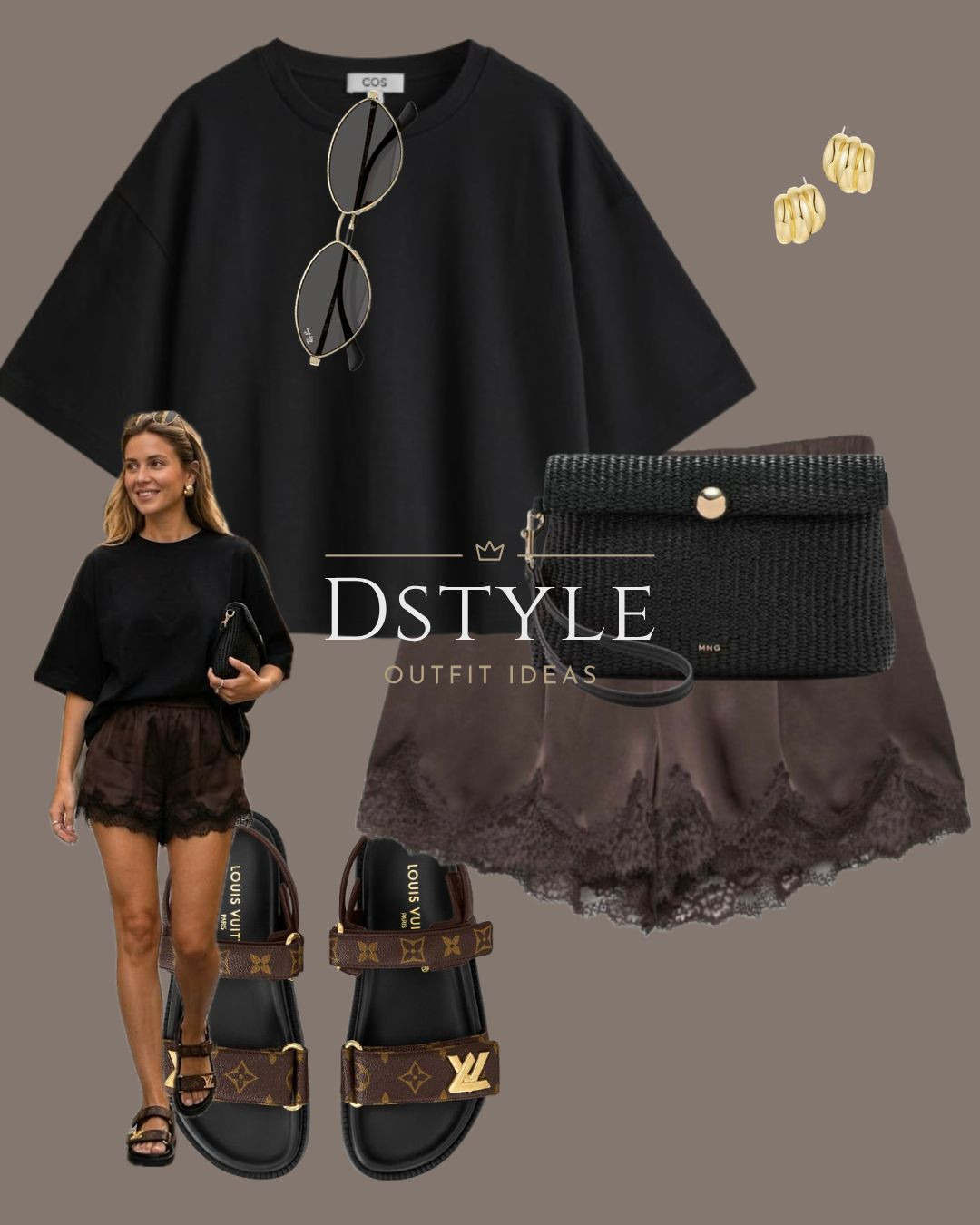 The "cool girl" summer uniform. ☕️ Pairing an oversized black boxy tee with chocolate brown lace-trim satin shorts for a look that’s equal parts comfy and cute. 🖤

#LTKootd