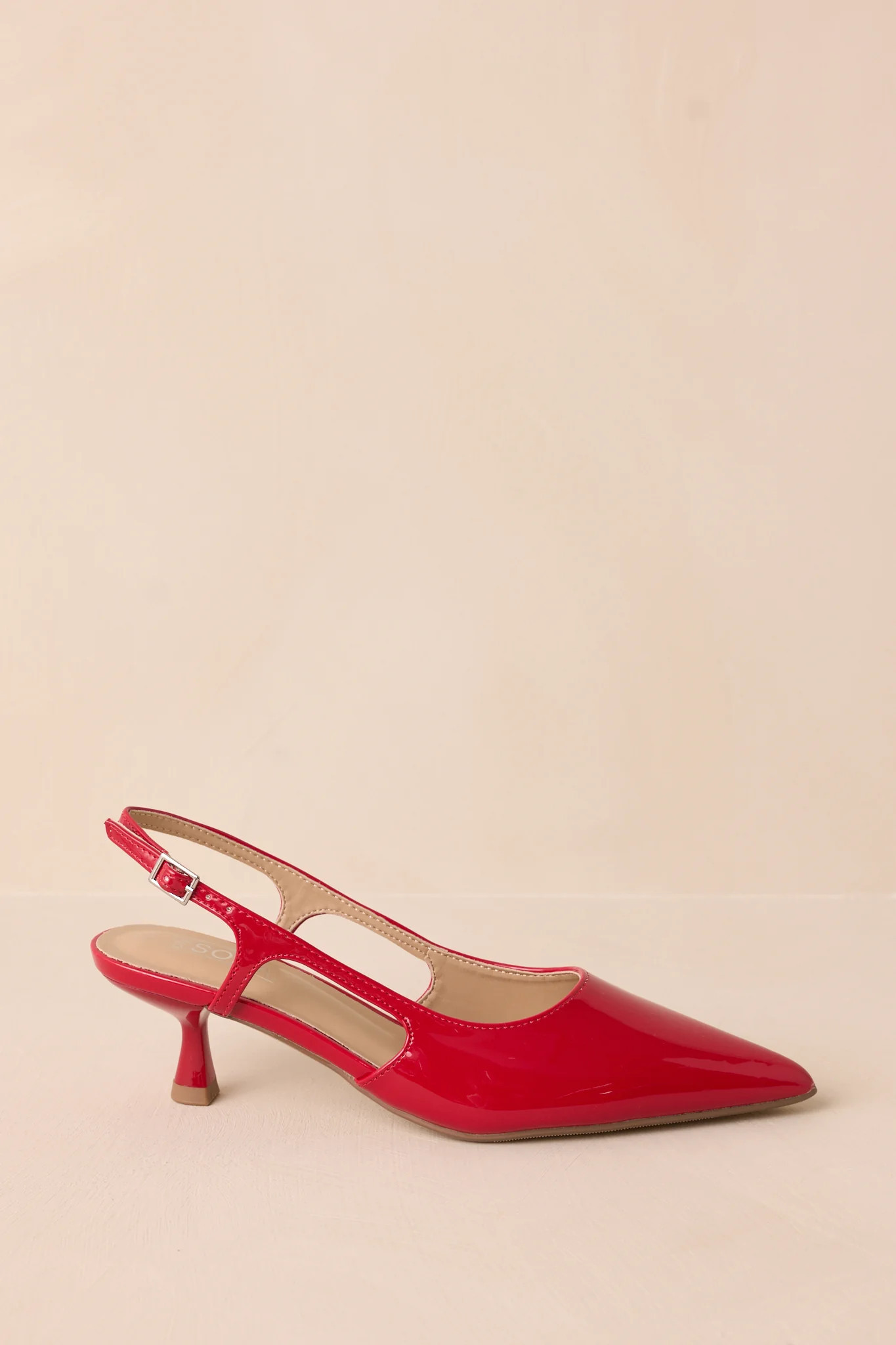 Fiercely Stunned Red Patent Slingback Kitten Heels | Red Dress