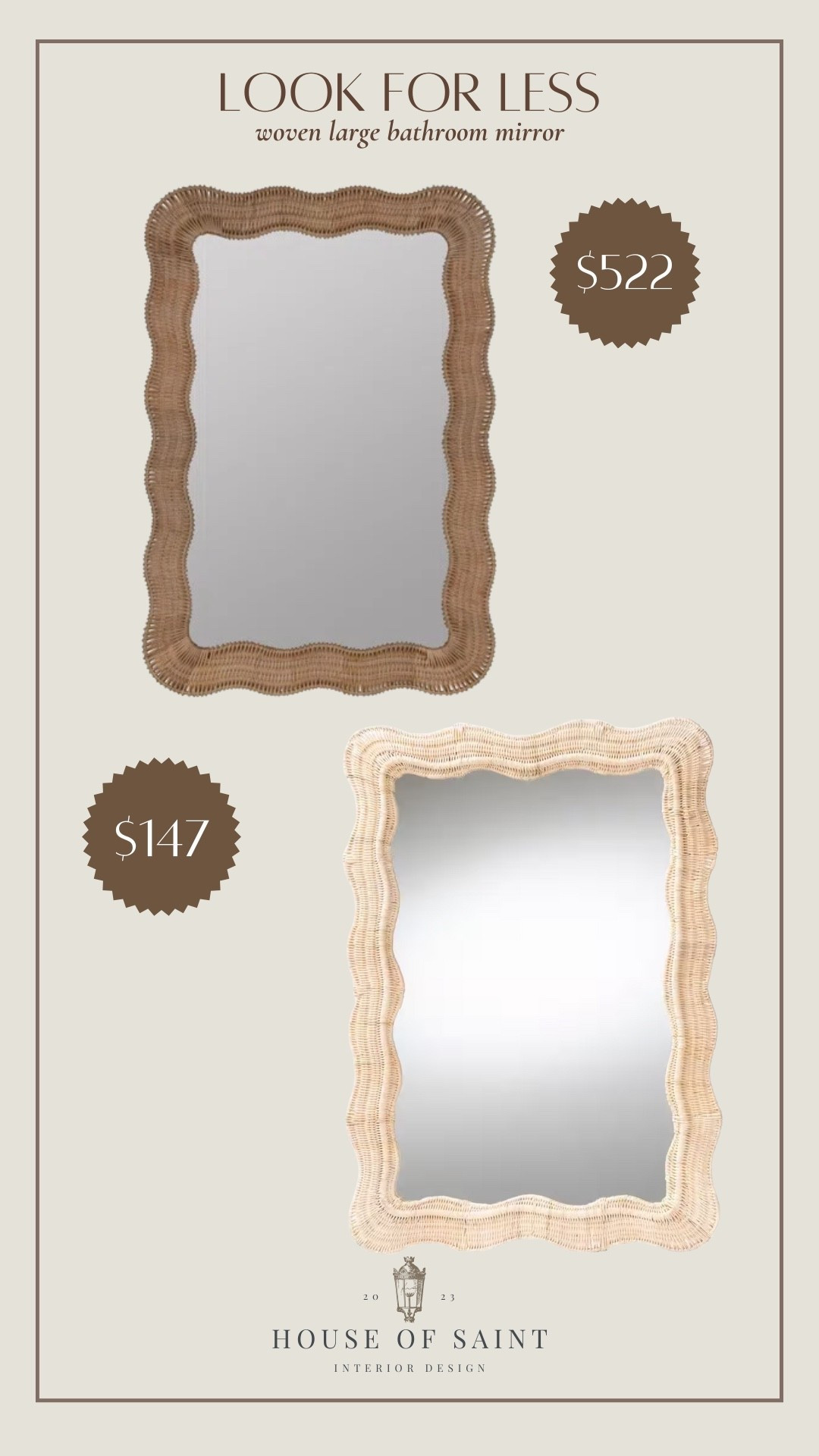 ✨ Designer look, budget-friendly price ✨ This woven scalloped mirror gives all the McGee vibes without the $500+ splurge. Found the look for less at Home Depot for only $147 🤍 Perfect for bathrooms, entryways, or above a dresser.

🪞 I linked both the high-end + affordable option so you can shop your style + budget. Which one would you choose?

#LookForLess #LTKHome #BathroomDecor #WovenMirror #LTKFinds 

 #LTKHome