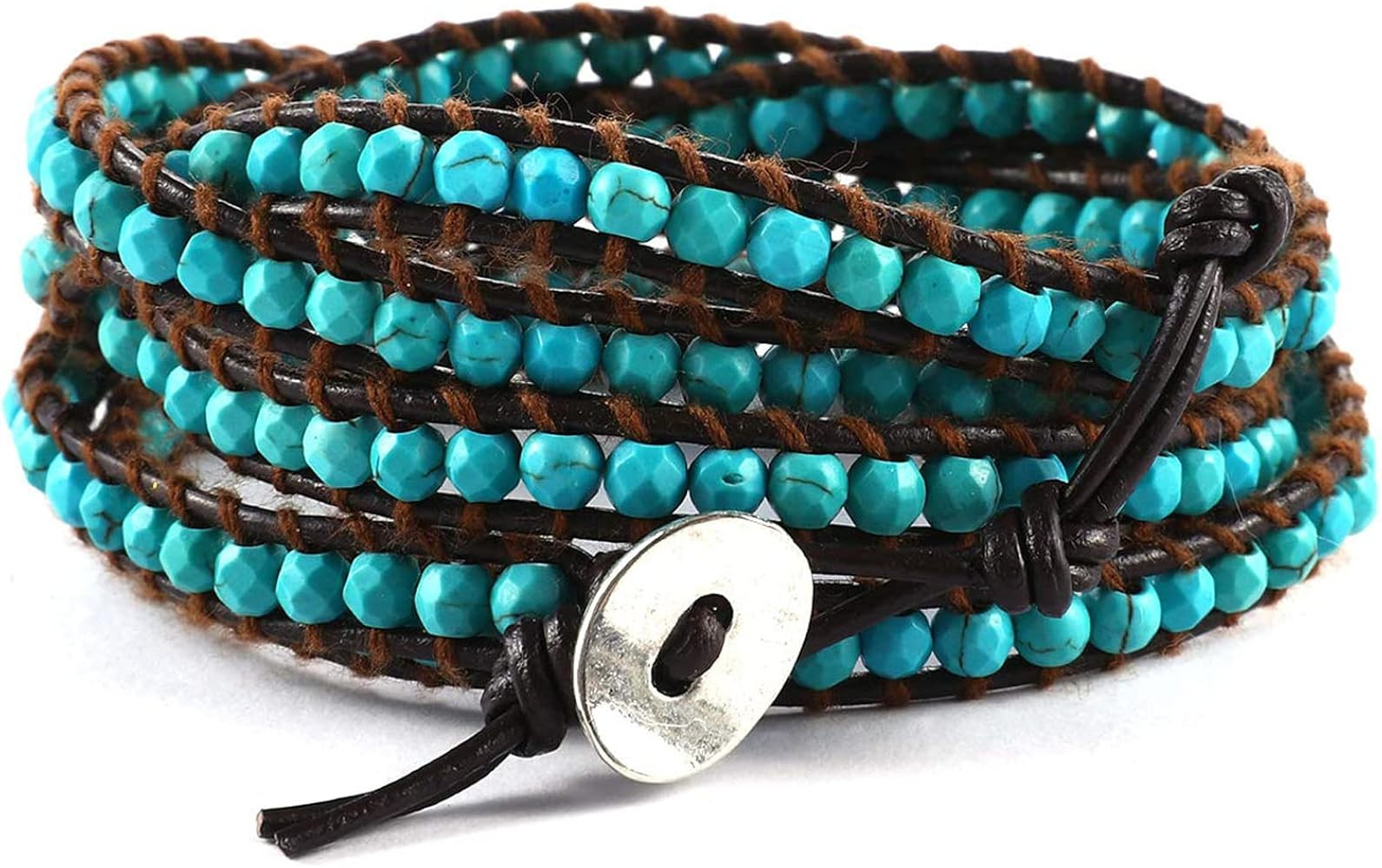 Miss Rabbit Boho Layered Leather Handmade Bracelet, Natural Stone Beaded 5 Wrap Bracelets for Wom... | Amazon (US)