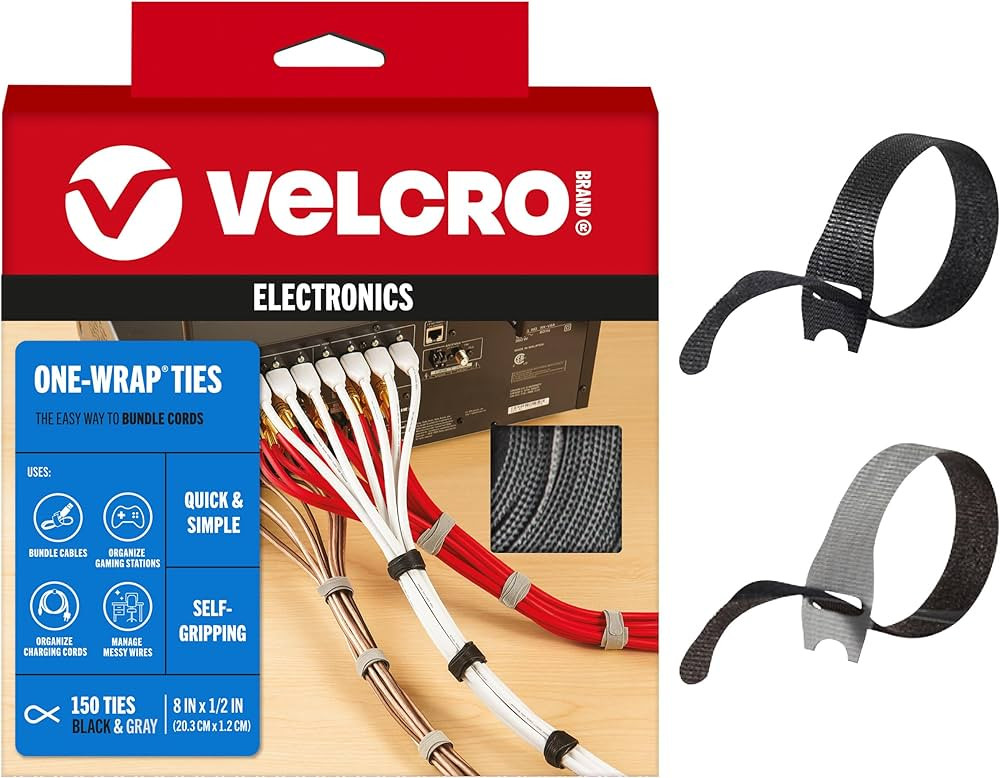 VELCRO Brand 150pk Cable Ties Value Pack | Replace Zip Ties with Reusable Straps, Reduce Waste | ... | Amazon (US)