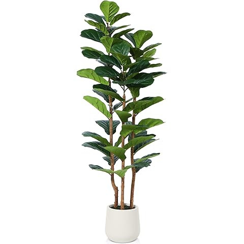 Artificial Fiddle Leaf Fig Tree 6FT with White Tall Planter-Large Faux Tree Tall Fake Floor Plant... | Amazon (US)