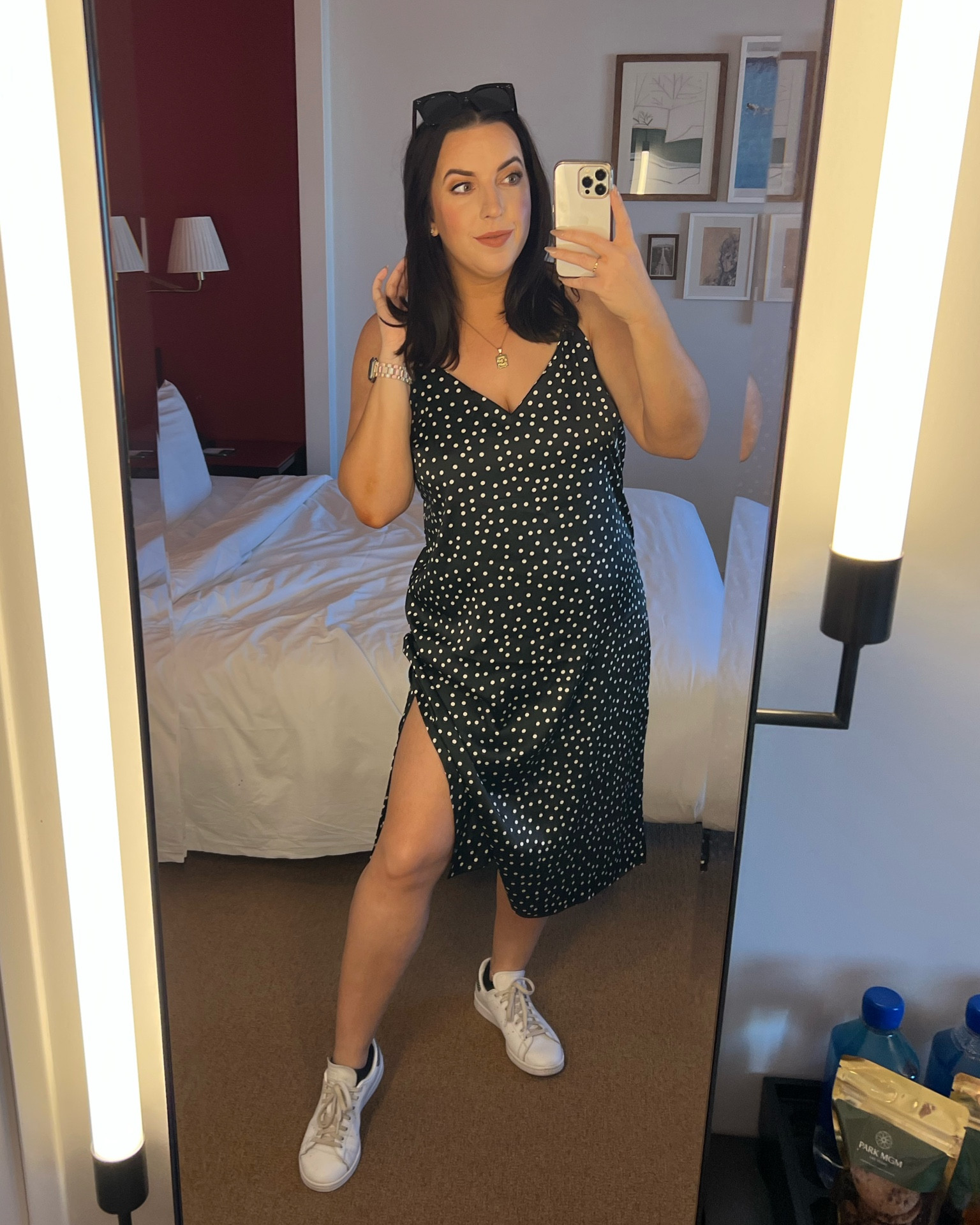Comfortable midi length polka dot slip dress for travel & conventions! Comes in many colors and prints. I wear size XL. Paired with Stan Smith sneakers 

#LTKfindsunder50 #LTKmidsize #LTKtravel