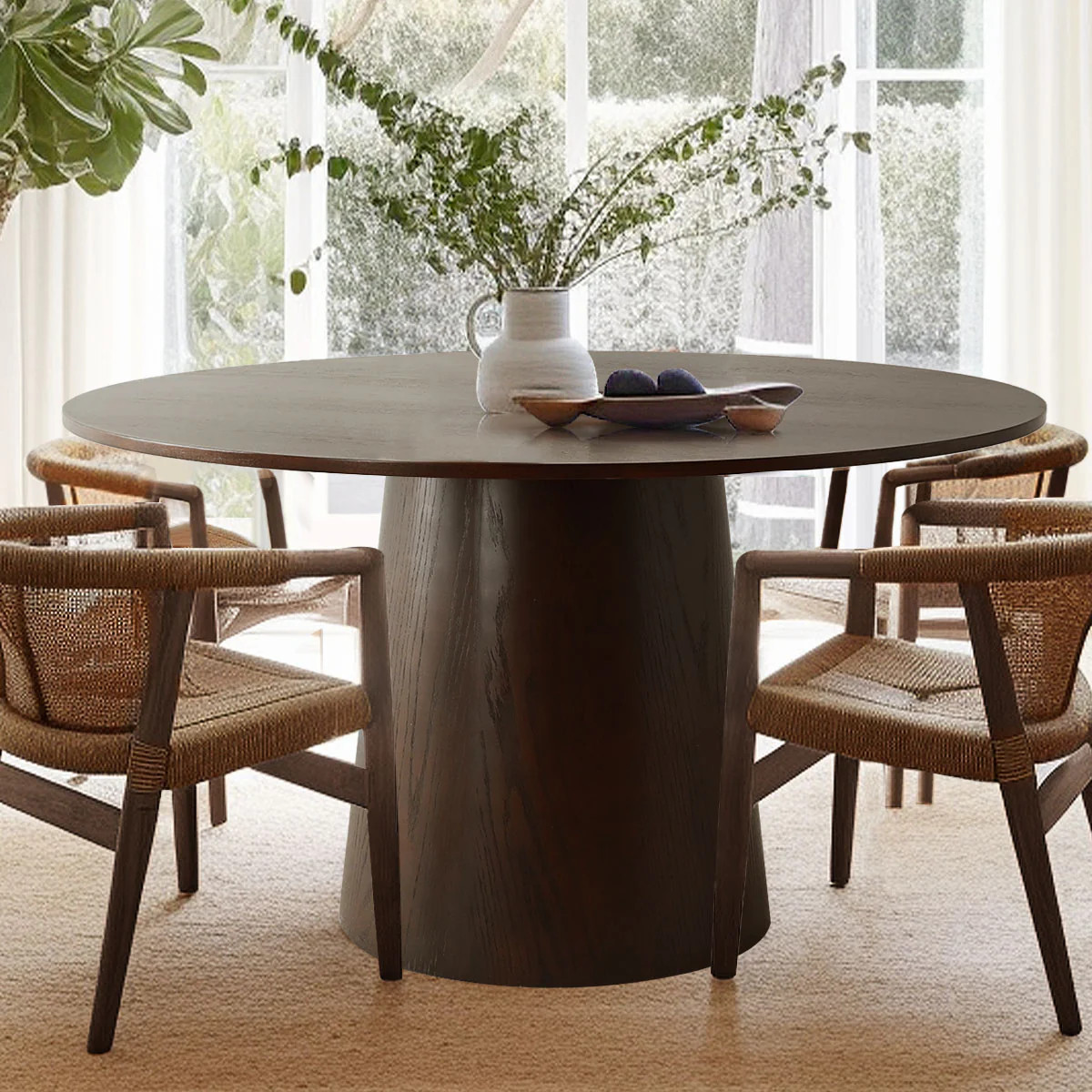 Orchid 60" Oak Round Pedestal Dining Table | Pop Maison