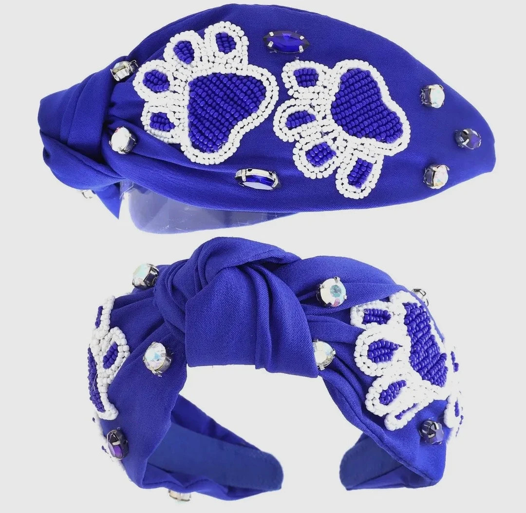 Blue and White Paw Beaded Headband, Seed Bead, Blue Knotted, Preppy Headband, Comfy Headband, Tre... | Etsy (US)