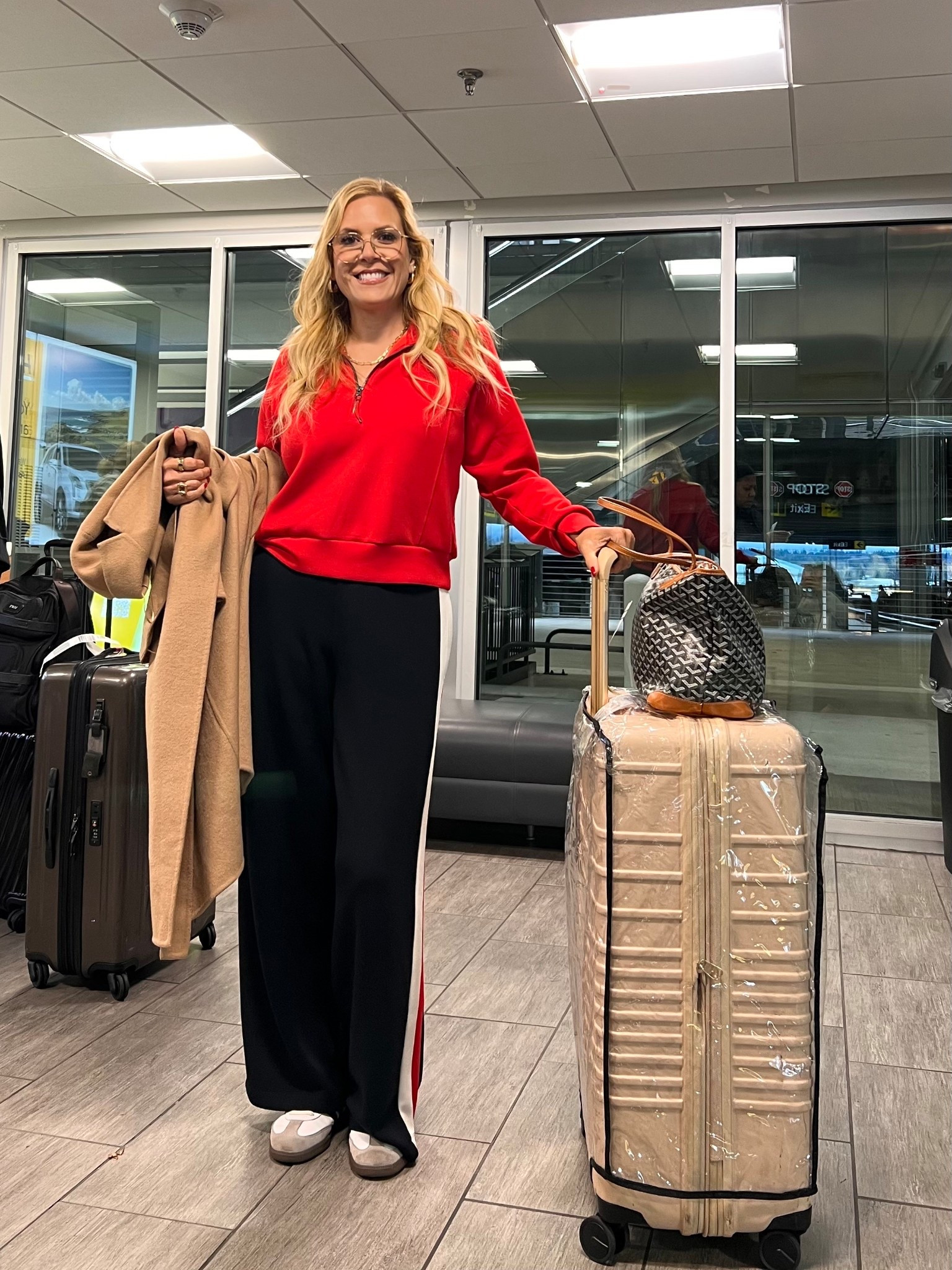Perfect for your holiday travel outfit. Got tons of compliments. Love my Beis luggage and this plastic cover protects it from rain and scratches! 

#LTKTravel #LTKHoliday #LTKdayinmylife