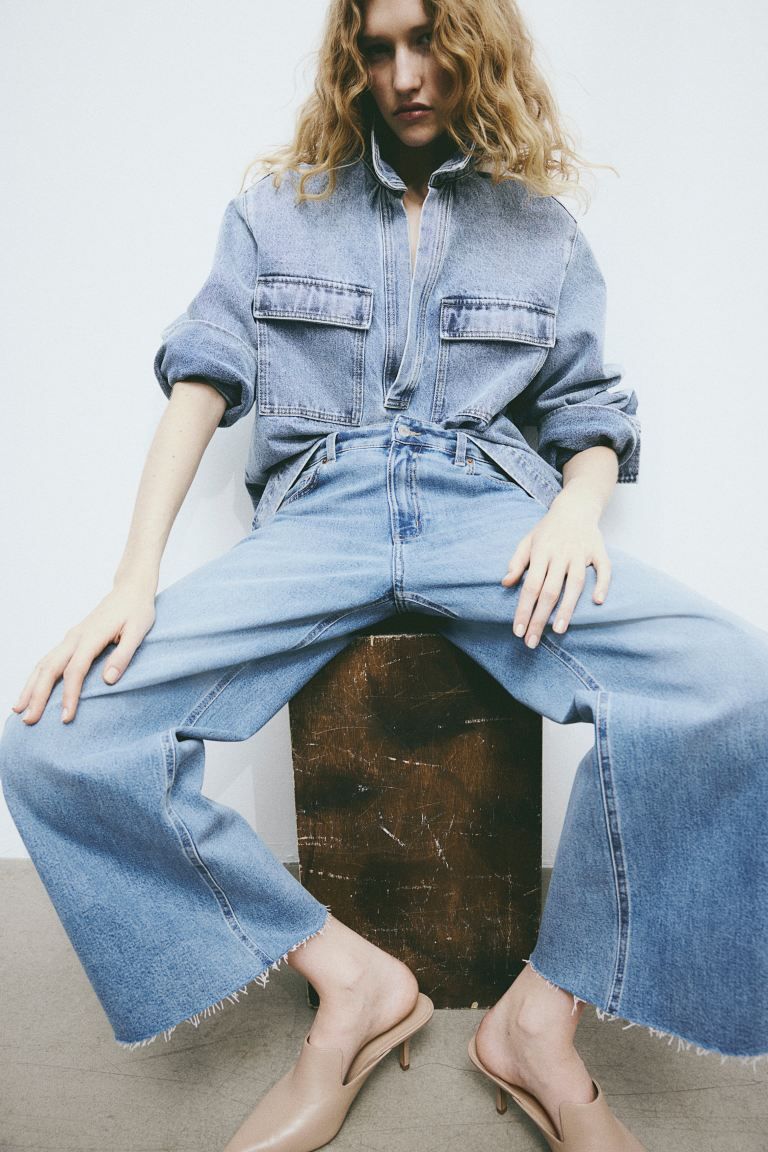Wide High Ankle Jeans - Light denim blue - Ladies | H&M GB | H&M (UK, MY, IN, SG, PH, TW, HK)
