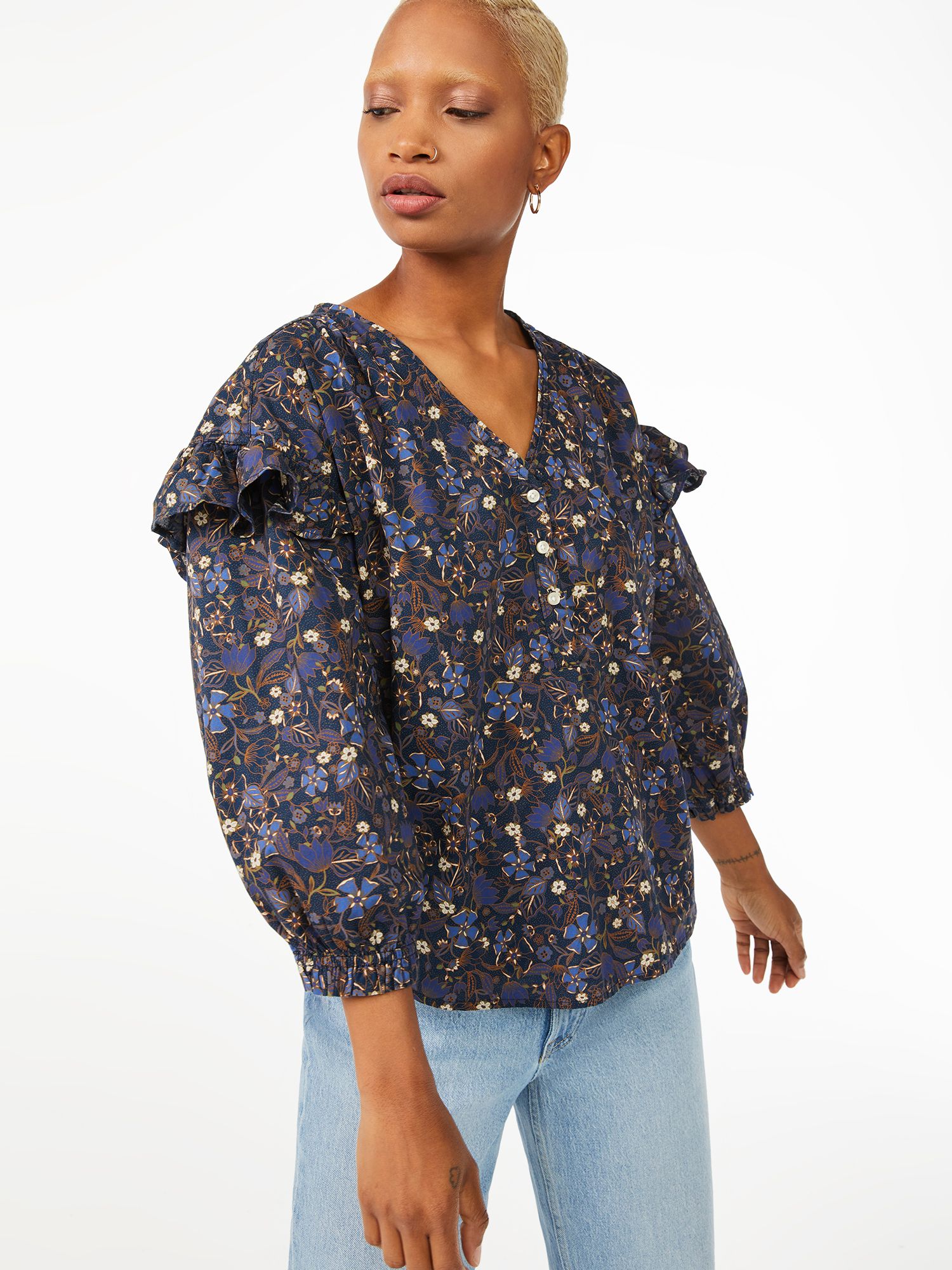 Free Assembly Women's Ruffle Sleeve Top - Walmart.com | Walmart (US)