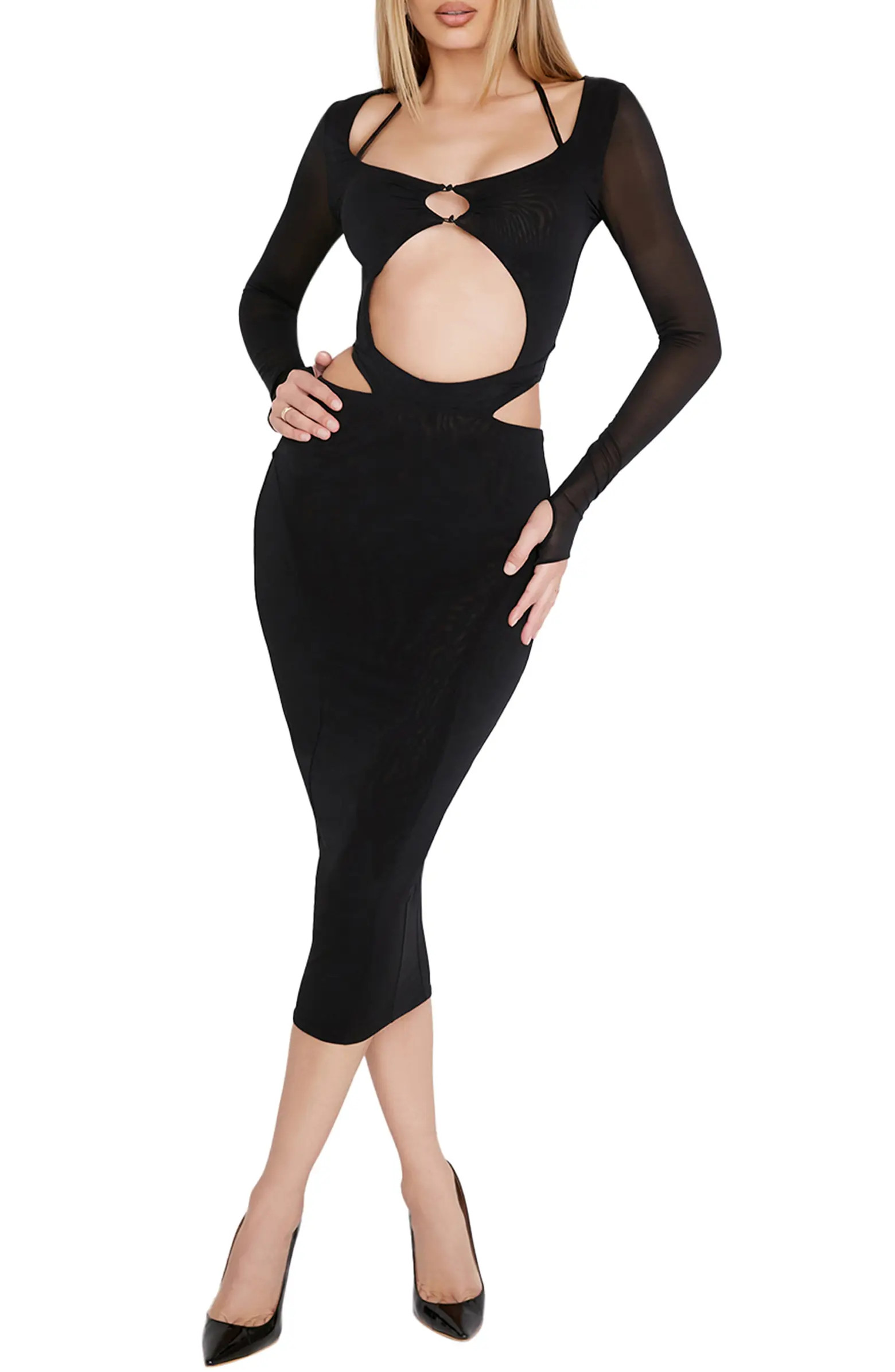 HOUSE OF CB Cutout Long Sleeve Midi Dress | Nordstrom | Nordstrom