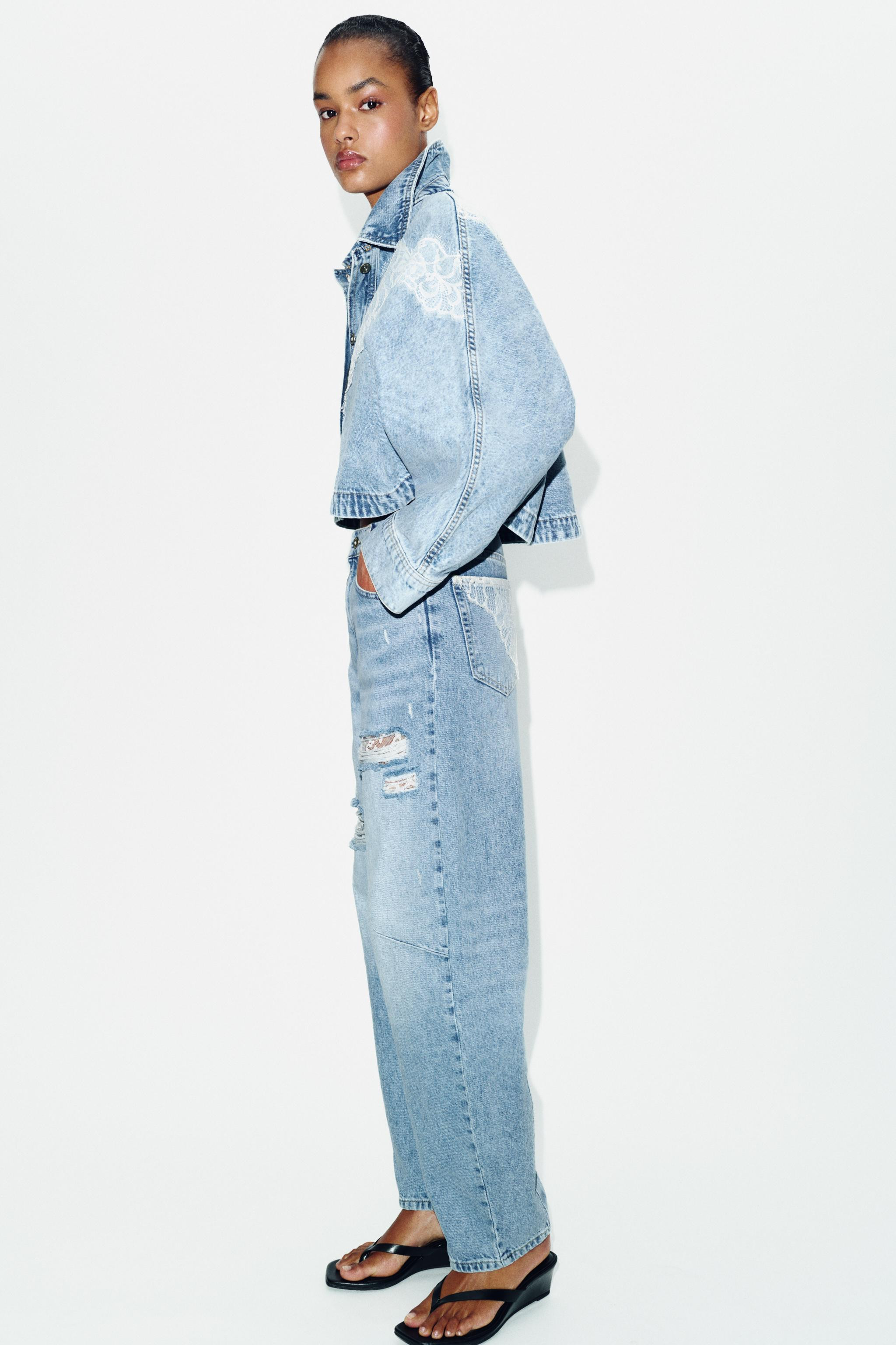 Z1975 CROPPED LACE DENIM JACKET SET | Zara UK