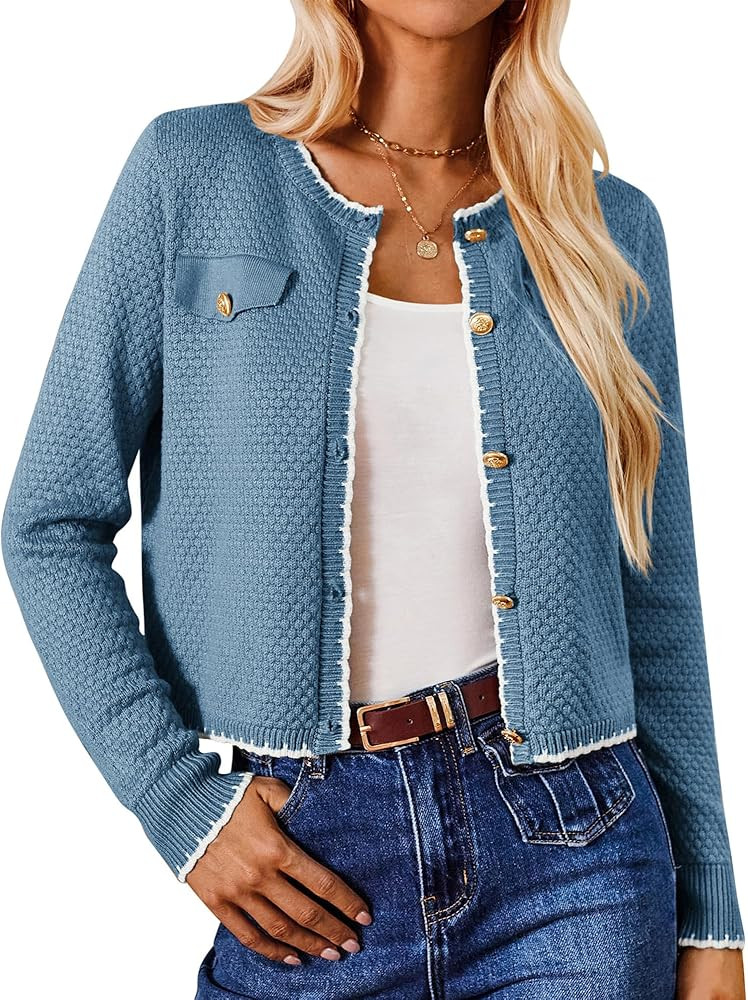 GRACE KARIN Women's Cardigans 2024 Button Down Knit Sweater Contrast Color Lightweight Lady Jacke... | Amazon (US)