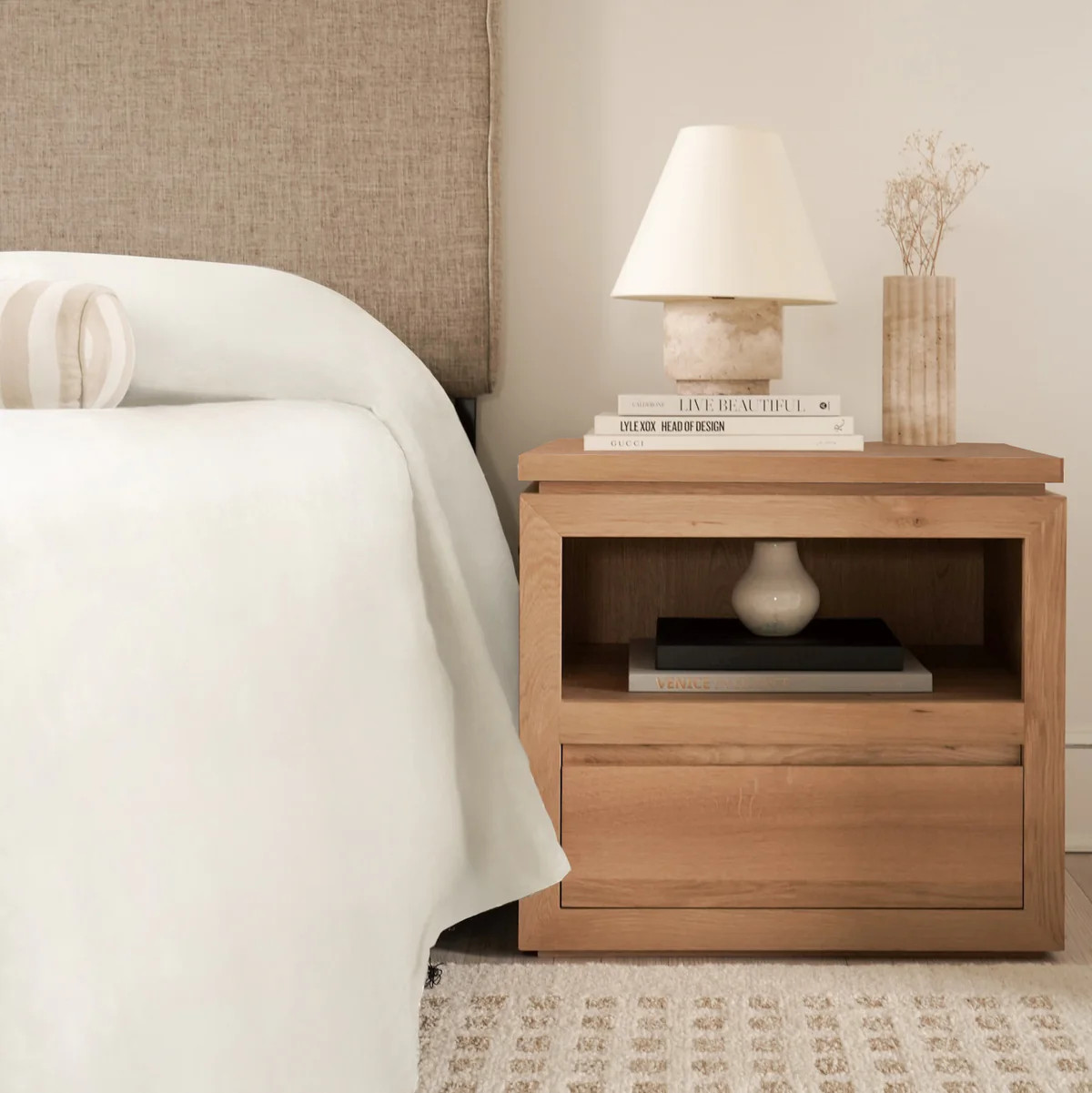 Sofita Wood Nightstand - White Oak | House of Leon