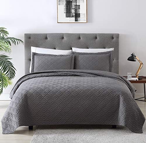 EXQ Home Quilt Set King Size Grey 3 Piece,Lightweight Soft Coverlet Modern Style Squares Pattern ... | Amazon (US)