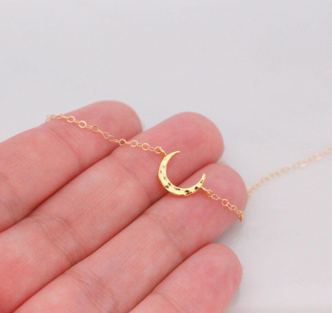Silver/gold/rose Gold Small Moon Necklace, Sideways Crescent Moon Necklace, Tiny Moon, Everyday C... | Etsy (US)